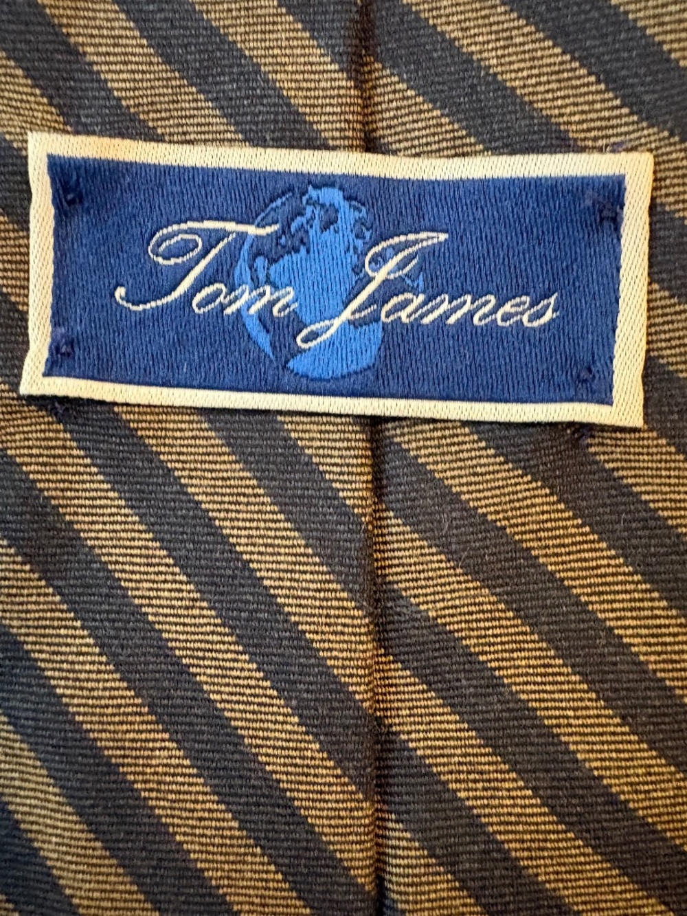 Tom James Navy Blue & Gold Diagonal Striped 100% Wool Men's Tie 3.25"